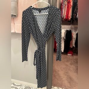 Ann Taylor Long Sleeve Wrap Dress Size 12P Navy